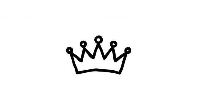 Crown Symbol For Royalty And Leadership Hand Drawn Wiggle Doodle Animation With Alpha Channel. Monarch Emblem And Premium Brand Use, Transparent Background. 4K Loop Hand Drawn Icon.