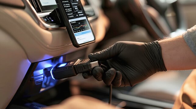 Mechanic Plugging an OBD‑II Scanner into a Car&rsquo;s Diagnostic Port