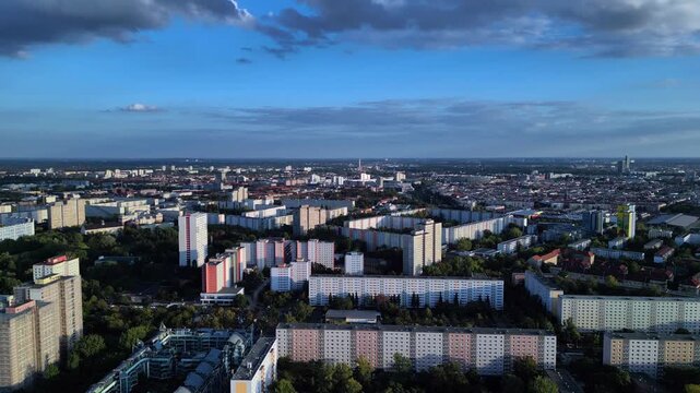 prefabrication buildings, berlin urban development. Perfect aerial view drone