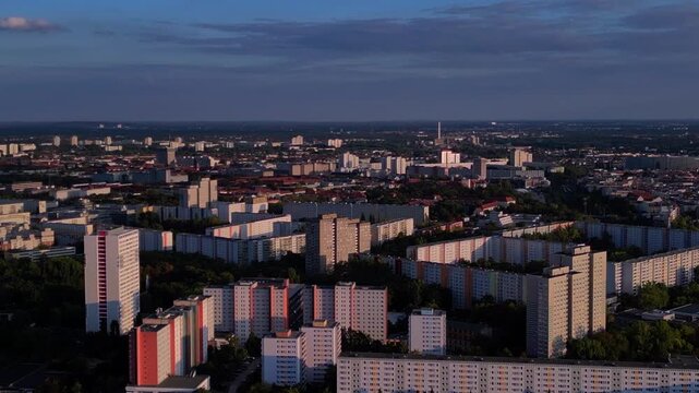 prefabrication buildings, berlin urban development. Amazing aerial view drone