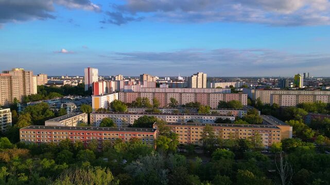 prefabrication buildings, berlin urban development. Best aerial view drone