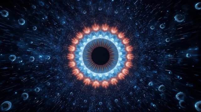 Abstract Blue Eye Iris With Glowing Radial Vortex Energy And Futuristic Digital Depth