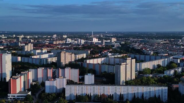 prefabrication buildings, berlin urban development. Unique aerial view drone