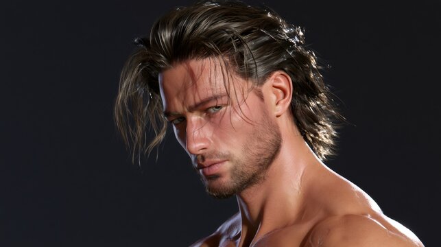Man with long hair and beard looking intently
