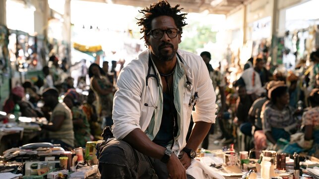 African doctor providing healthcare in community clinic