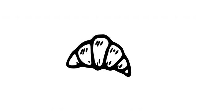 Croissant For Bakery Menus And Breakfast Promotions Doodle Animation. French Pastry And CafE Food Symbol. 4K Video Loopable Overlay Element. Hand-Drawn Animated Icon With Alpha Channel.