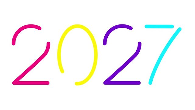 Animated colorful symbol of numbers 2027 year. Icon is drawn. Multicolor icon with fluid effect. Looped video. Vector illustration isolated on white background. 
