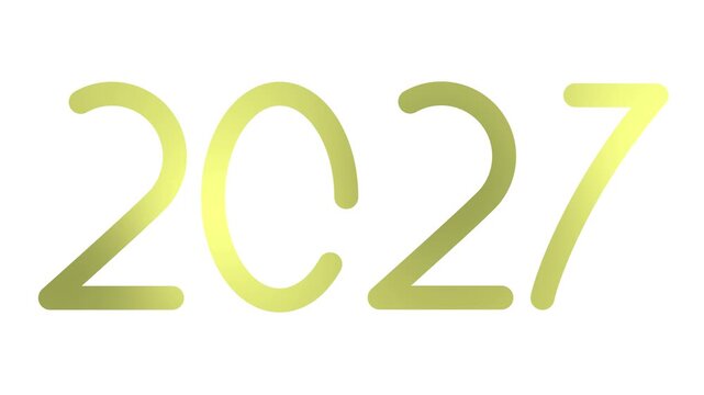 Animated golden symbol of numbers 2027 year. Icon is drawn. Looped video. Vector illustration isolated on white background. 