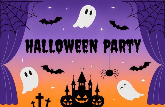 Halloween Party, Spooky Halloween Bash, Costume Halloween Party, Kids Halloween Celebration, Halloween Party Decor, vector background with a set of halloween icons for banners, cards, flyers, social