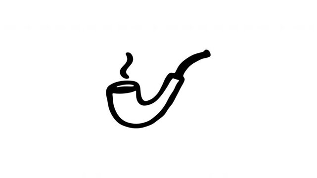 Smoking Pipe For Tobacco Use And Relaxation Doodle Animation. Tobacco Pipe And Smoking Symbol. 4K Video Loopable Overlay Element. Hand-Drawn Animated Icon With Alpha Channel.