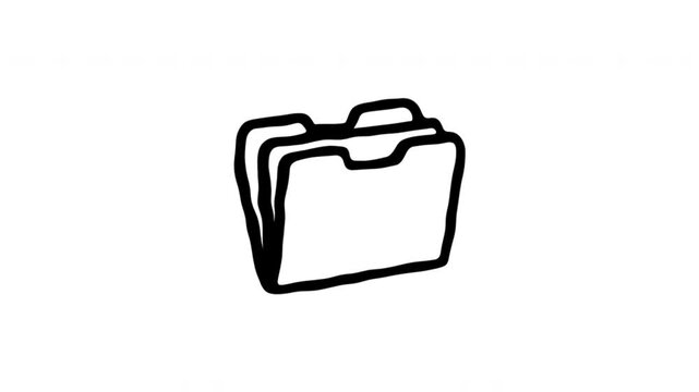 Folder For File Storage And Document Organization Doodle Animation With Alpha Channel. File Folder, Directory And Office Archive. Animated Hand-Drawn Icon For Video Overlay 4K.