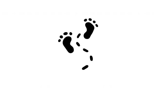 Footprints For Walking Direction And Navigation Hand-Drawn Doodle Animation On Transparent Background. Footstep Trail And Path Finding Symbol. Seamless Animated Icon. 4K Video Overlay Element.
