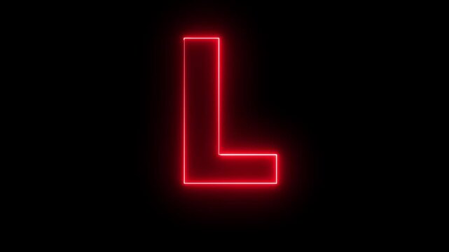 Neon English Capital Letter L text icon animation glowing red color alphabet seamless smooth footage writing letter word sign symbol on black background