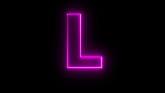 Neon English Capital Letter L text icon animation glowing pink color alphabet seamless smooth footage writing letter word sign symbol on black background