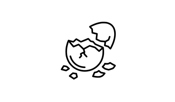 Cracked Eggshell Outline Icon &ndash; Minimal Food Vector Illustration