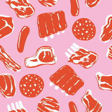 Hand Drawn Fresh Raw Meat Seamless Pattern