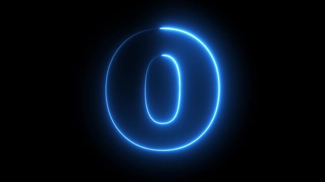 Neon English Capital Letter O text icon animation glowing blue color alphabet seamless smooth footage writing letter word sign symbol on black background