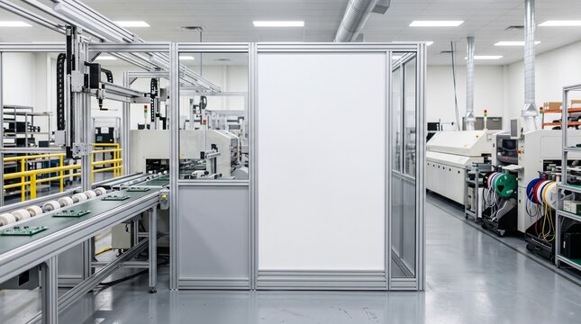 Blank Vertical Poster Mockup on Automated Electronics Factory Assembly Line
