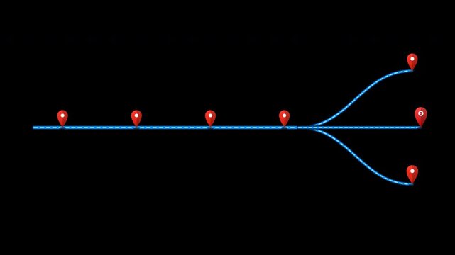Map pin markers appearing on blue navigation line