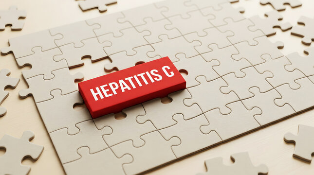 Hepatitis c concept with a puzzle piece on a tiled floor background