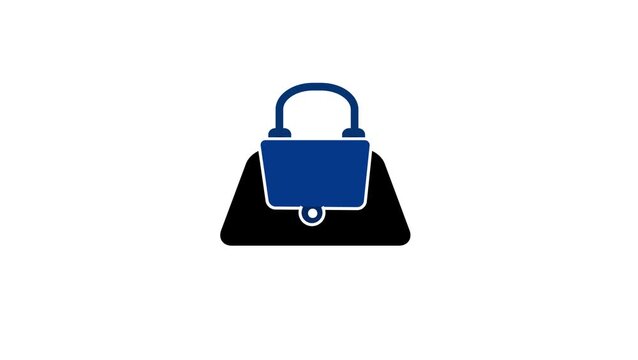 Handbag with blue security lock representing safe purchase and data privacy vector icon.