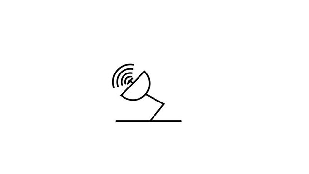 Satellite dish radar antenna sending signal line art icon vector illustration.