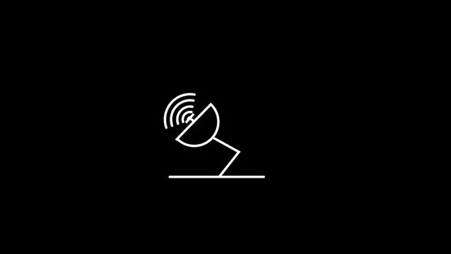 Satellite dish radar antenna sending signal line art icon vector illustration.