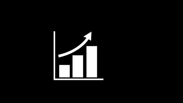 A clean black and white vector illustration depicting a business bar graph with an upward trending arrow.