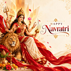 Fototapeta premium Happy navratri festive greeting with goddess durga navratri festival devotion