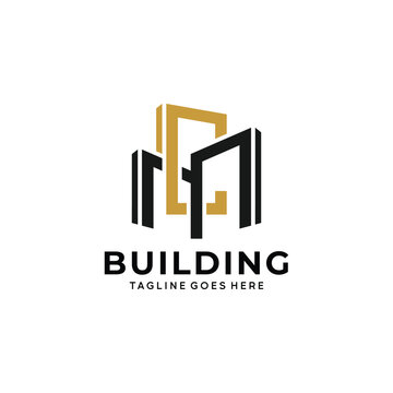 Modern building logo with MC or CM monogram for architecture, construction, and real estate brands