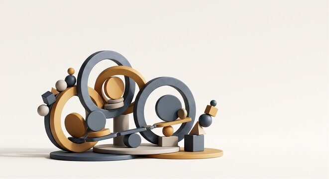3D minimal geometric interlocking rings asset allocation on white background
