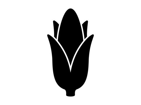 Minimalist Black Corn Symbol, Flat Vector Art of Corn Ear, Simple Crop Icon for Agriculture Design Logos and Food Branding Badges isolated on White Background