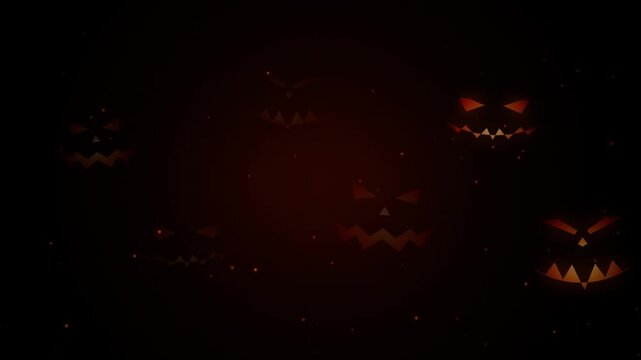 Creepy Halloween jackolanterns glowing orange in darkness spooky holiday celebration background anim