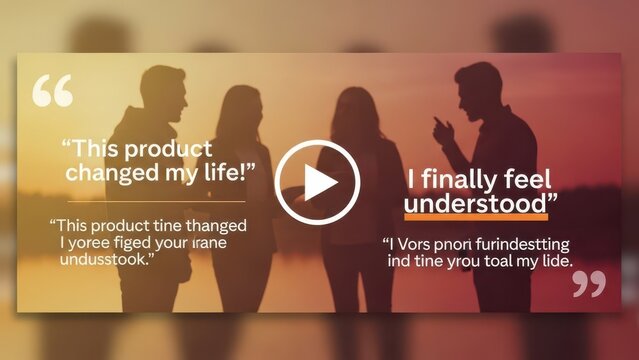 Customer testimonial video thumbnail with silhouettes, social proof marketing banner, user review feedback template Black Friday Special