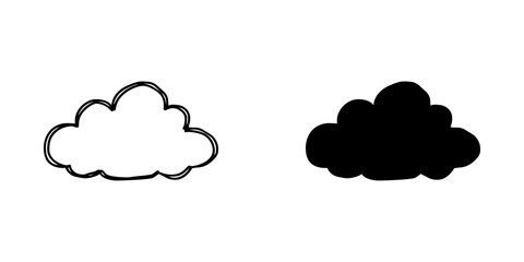 Fototapeta premium Cloud Weather Hand Drawn Line And Solid Icon Set. Cloudy Weather And Cloud Cover In Outline And Silhouette Variations. Weather App Forecast. Isolated Vector Illustration