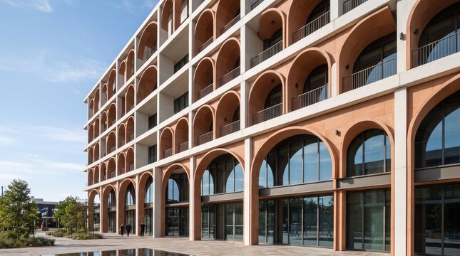 Modern Architecture Facade with Terracotta Arches