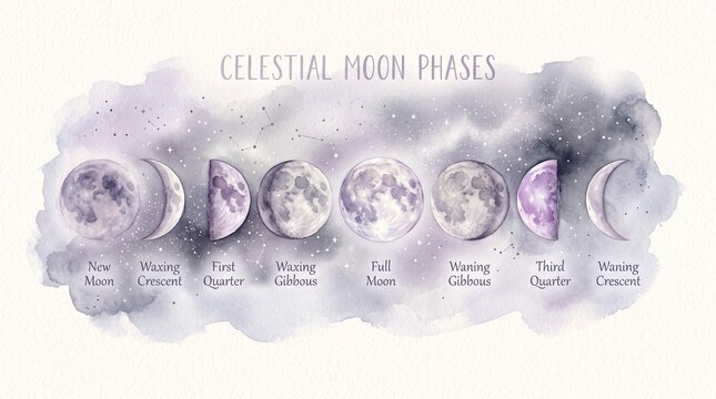 Celestial Moon Phases Astronomy Chart Illustration