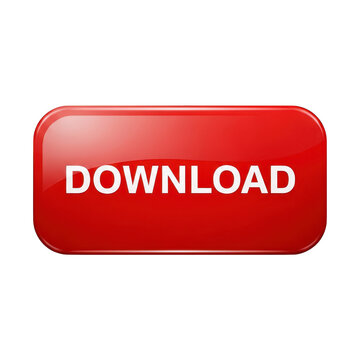 Red glossy download button icon with rounded corners for web and mobile interface