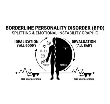 Borderline Personality Disorder Splitting Body Vector Silhouette. BPD Emotional Instability Graphic.