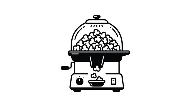 Popcorn machine illustration with a white background and black linework