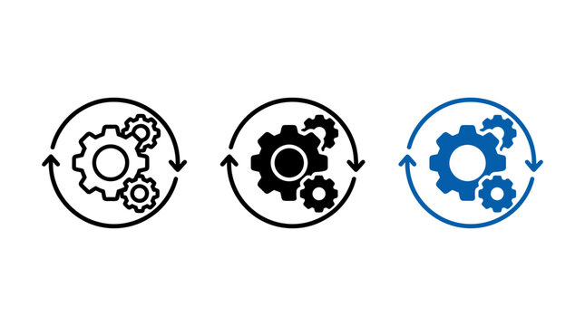Gear wheels in a circular rotation icon set with circular