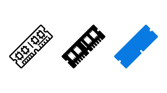 Angled computer ram stick memory module icon set blue accent