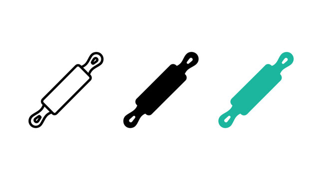 Three styles of baking rolling pin icon for kitchen