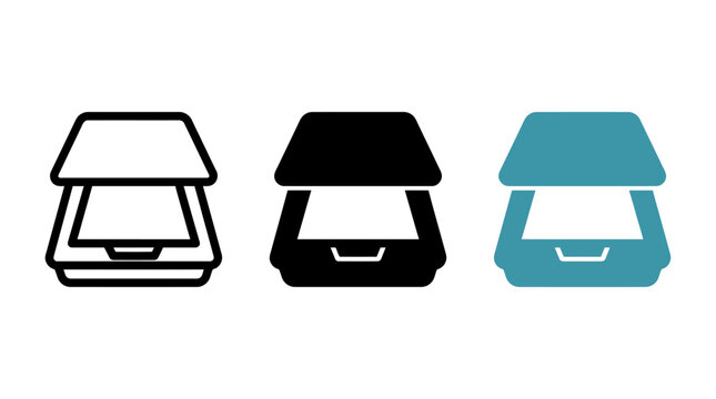 Document flatbed scanner icon set in three different styles
