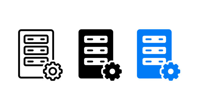 Set of three vertical server rack icons with gear icon