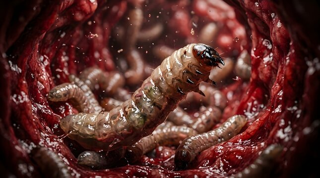 Close Up of Insect Larvae in Organic Food Material