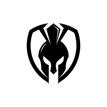 Spartan warrior helmet shield logo icon vector isolated on white background
