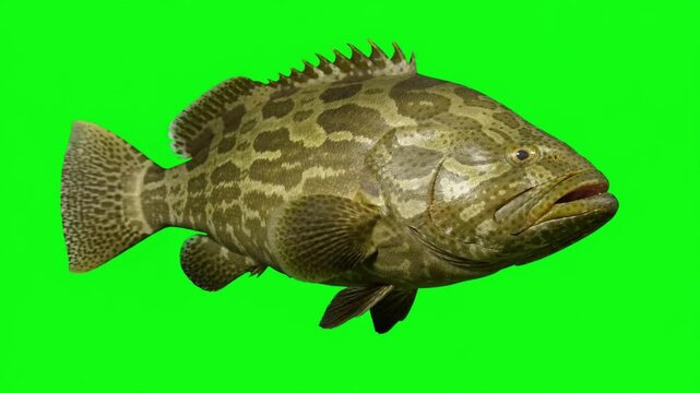 Giant grouper fish moving on green screen