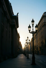 Fototapeta premium Urban travel and city exploration, historic architecture and street lamps at sunset in a quiet metropolitan district with classic European building style
