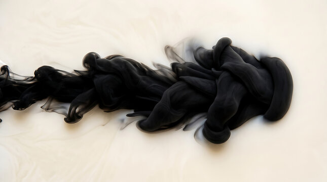 Black ink cloud swirling in white liquid for abstract background